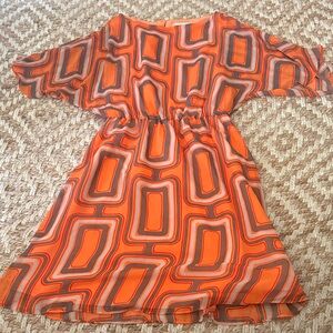 Banana Republic Orange & Brown Retro Geo-Print Midi Dress